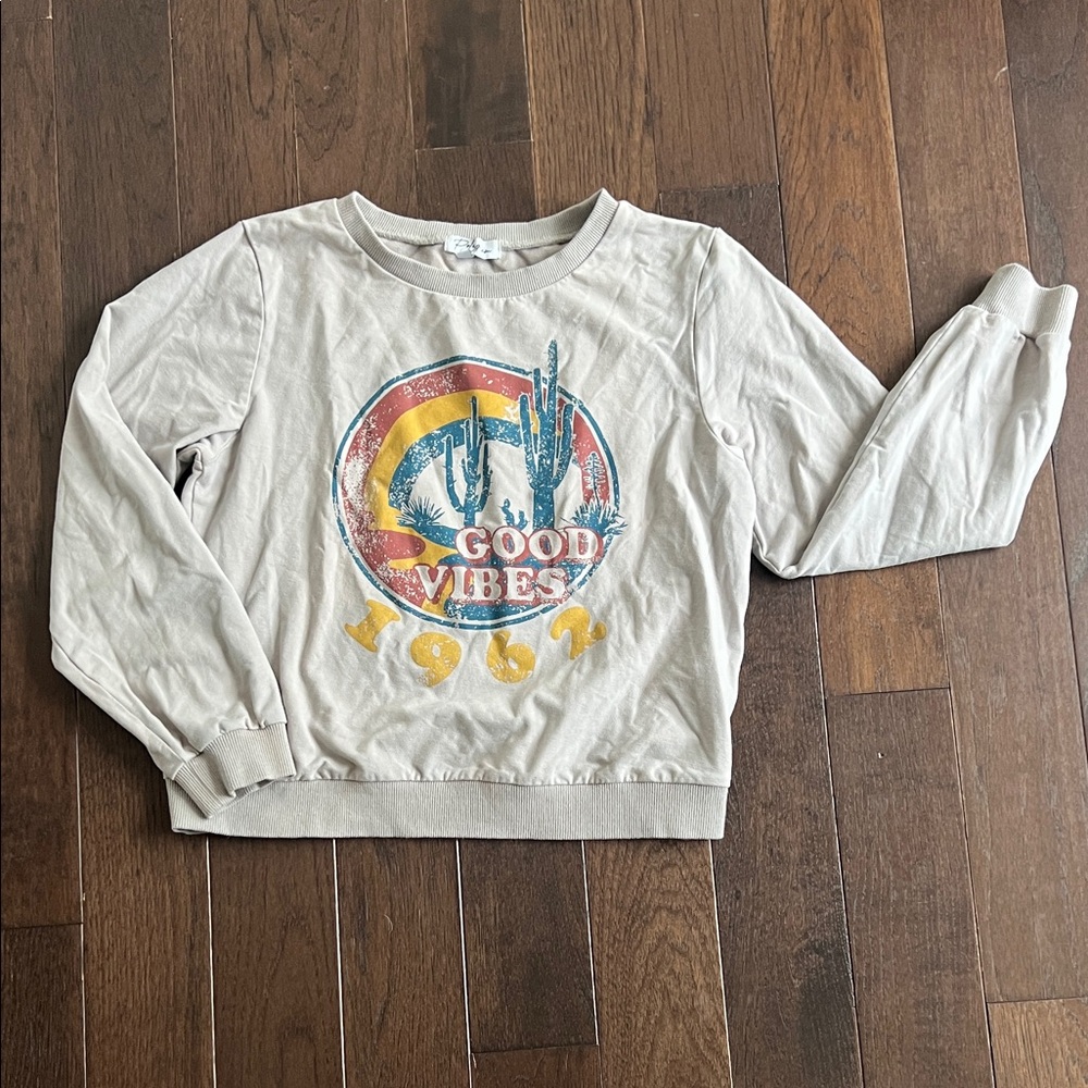 Polagram Cream Graphic 'Good Vibes' Crewneck Sweatshirt